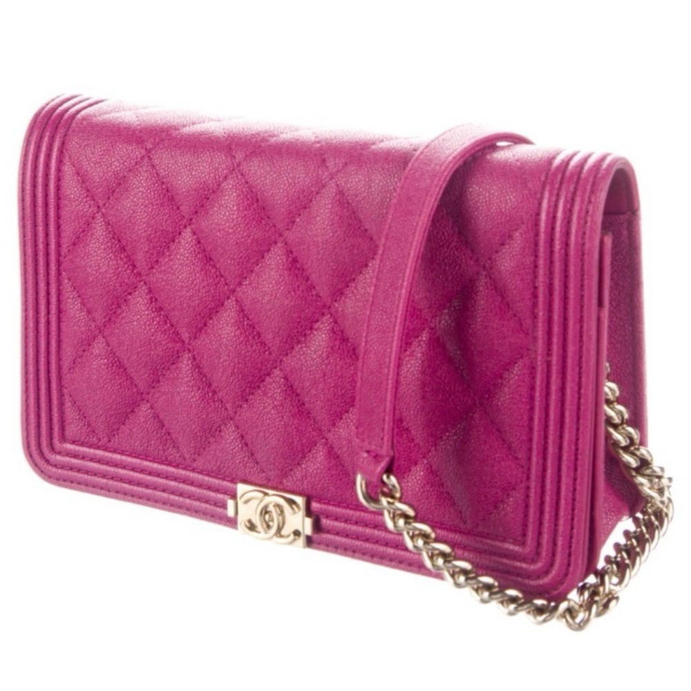 Chanel Boy Wallet on Chain in Magenta with Goldtone Hardware Excellent Condition